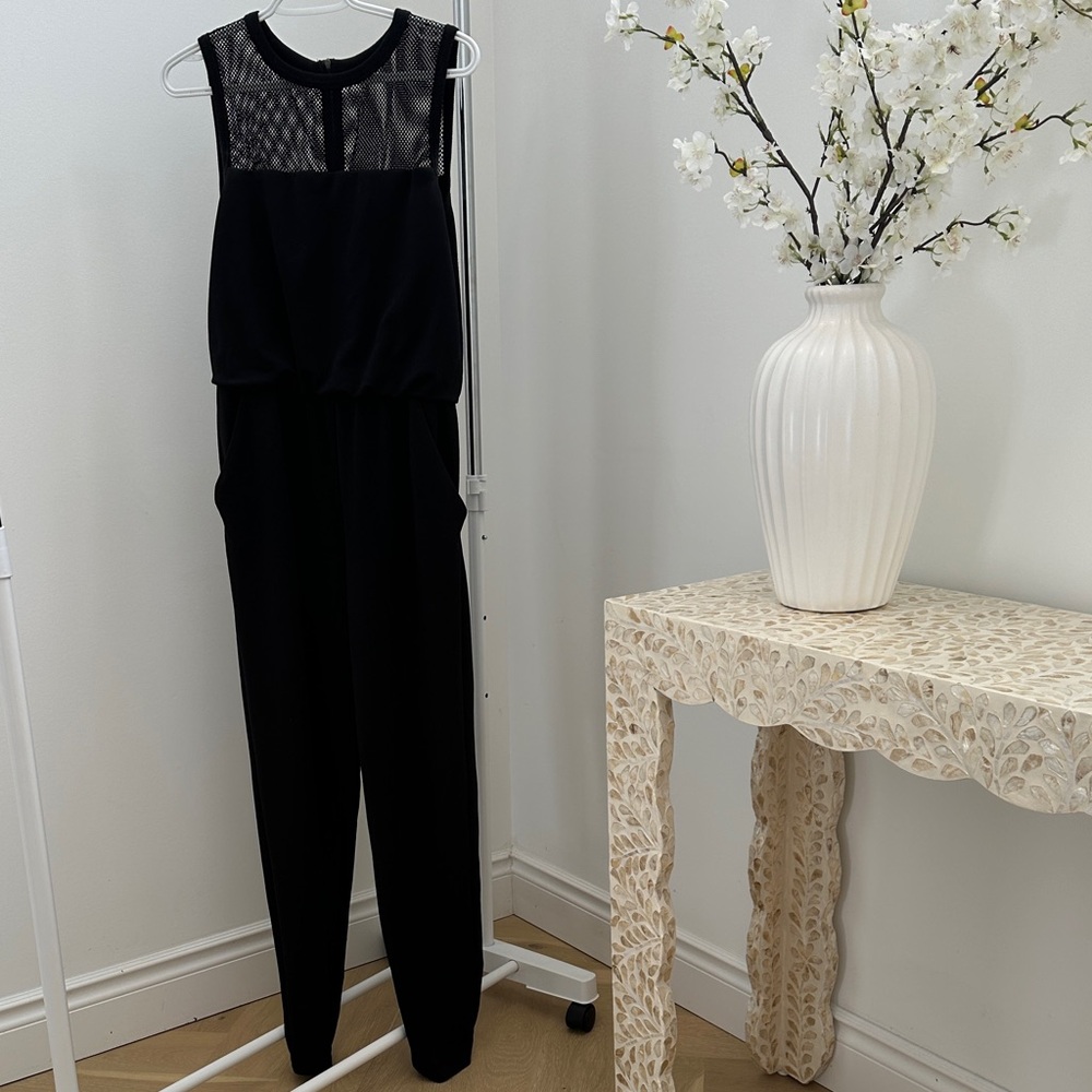 Maggy London Black Mesh Detail Jumpsuit
